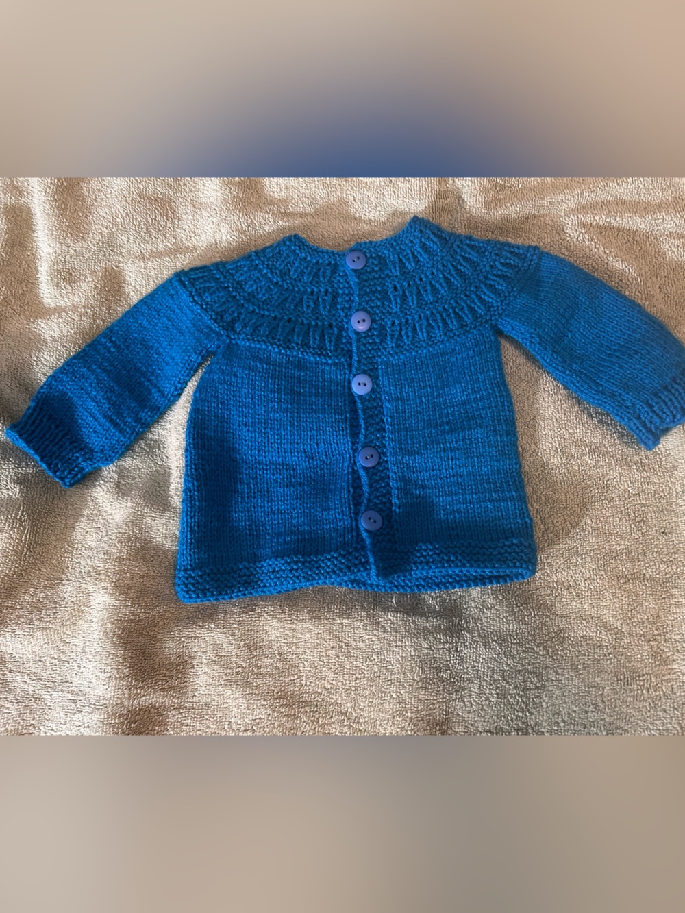 Hand Crafted Bright Blue Button-Up Baby Cardigan
